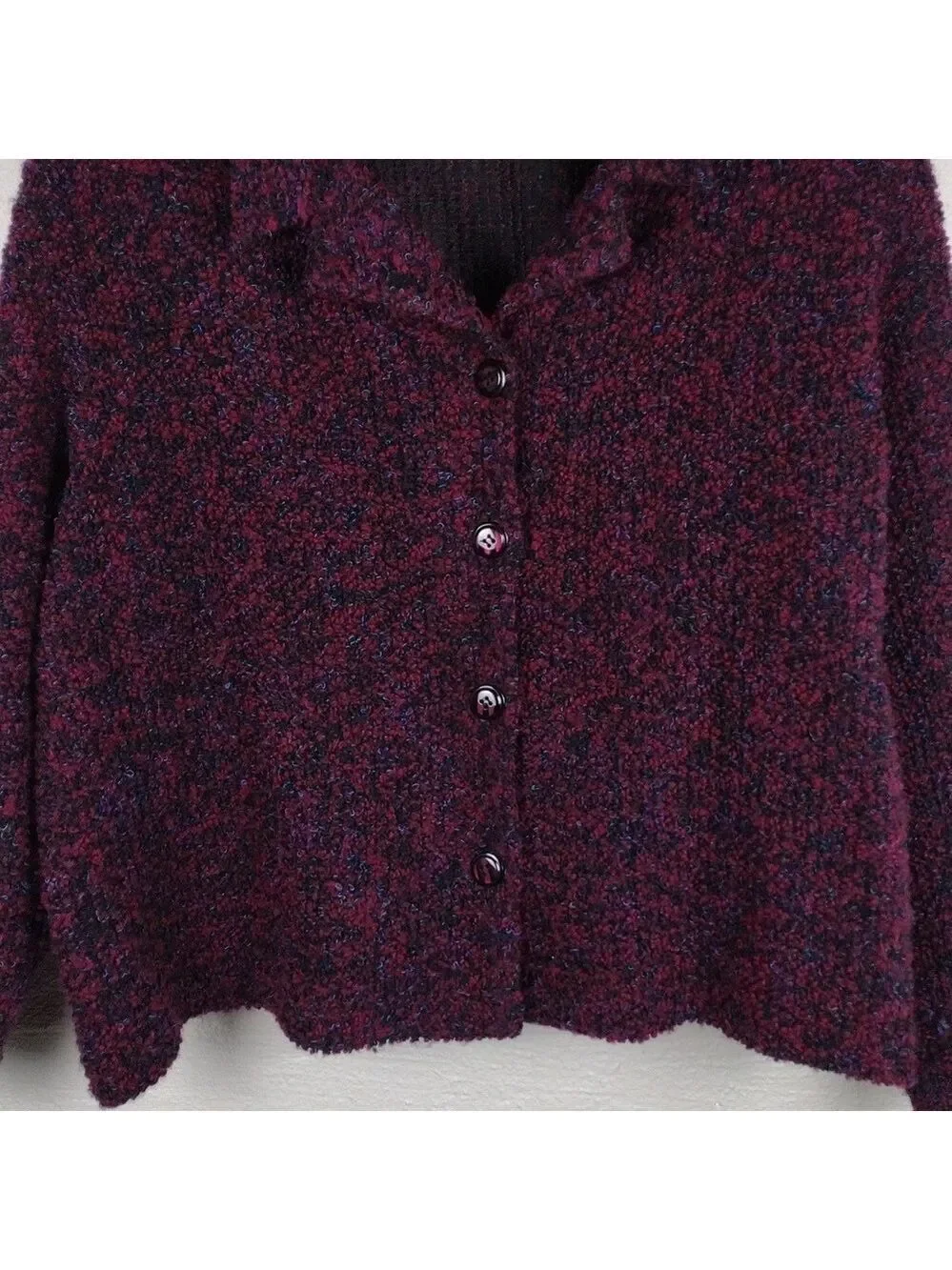 Dressbarn Woman Burgundy Knit  Collared Long Sleeve Button Up Cardigan Jacket